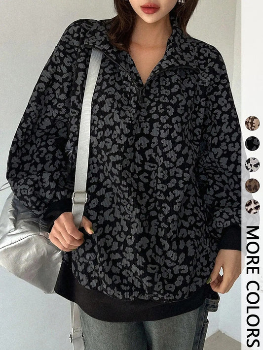 Leopard Half-Zip Pullover