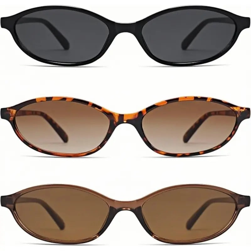 Retro oval sunglasses 3-pack black tortoise brown frames